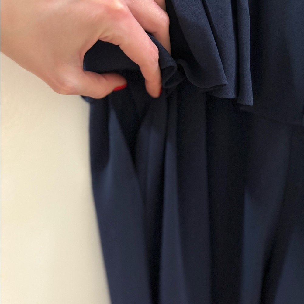 BCBGMAXAZRIA Navy Crepe Embroidered Peplum Jumpsuit - Picture 12 of 13